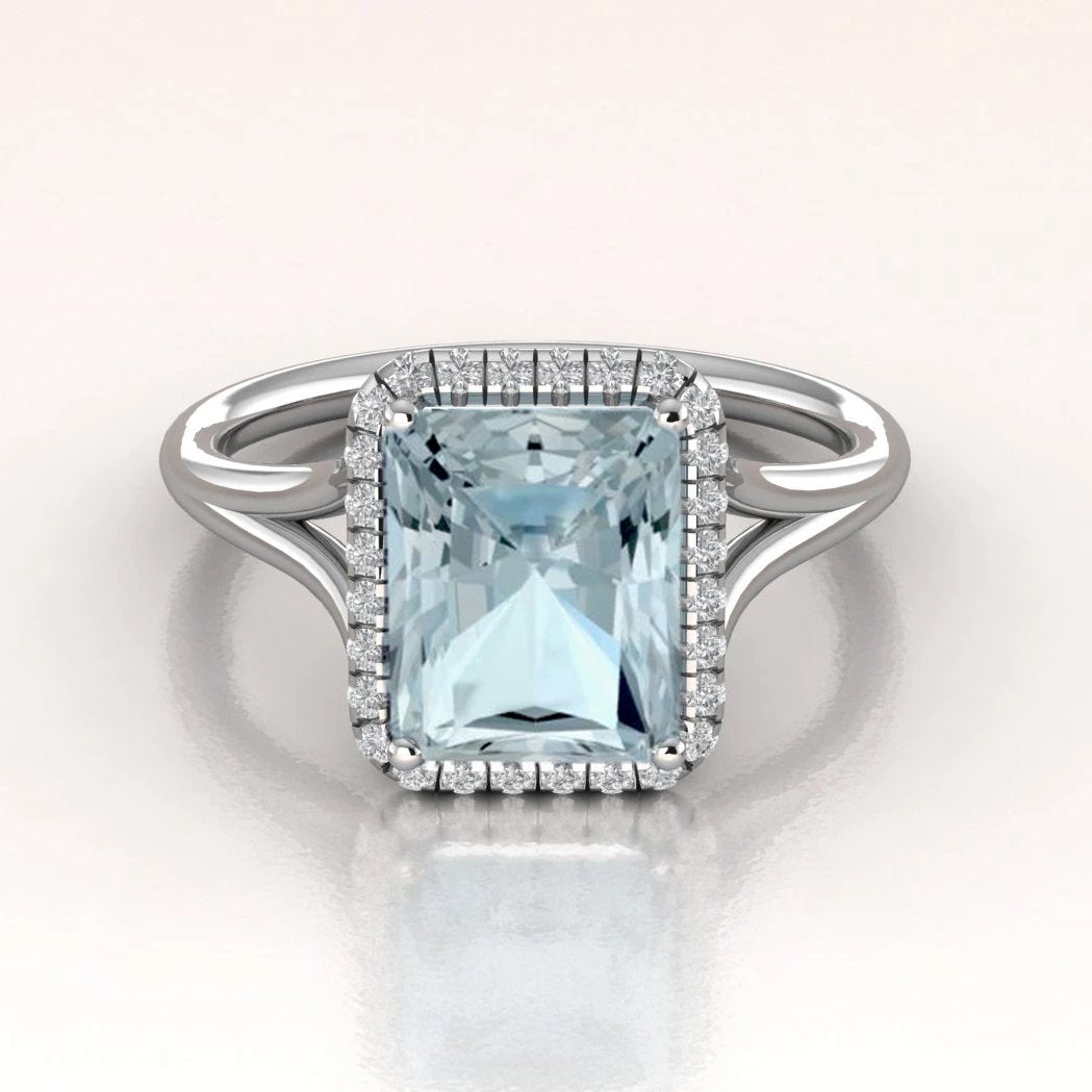 White Gold Aquamarine Engagement Ring With Diamonds – ANTOANETTA